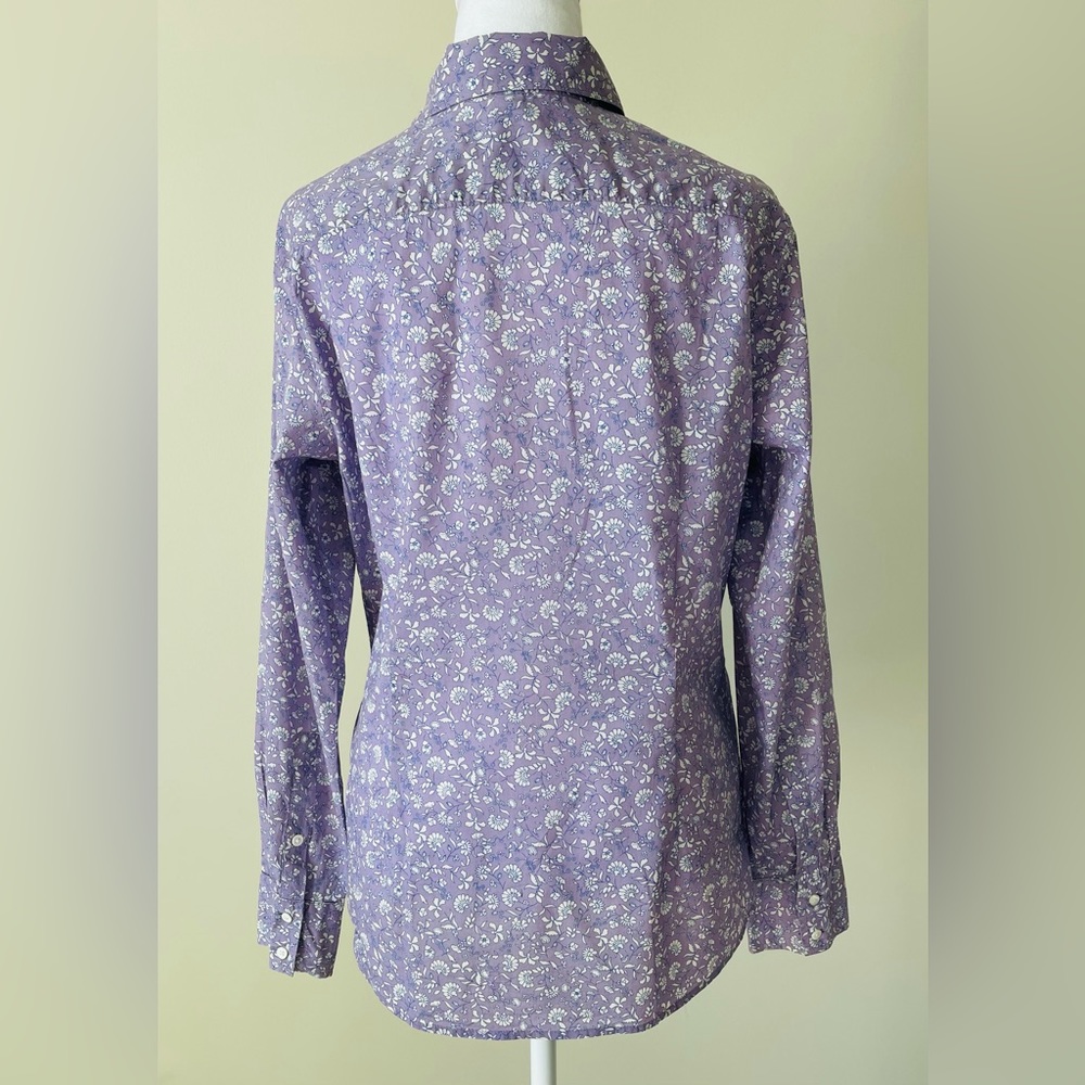 Gap Long Sleeve White and Purple Flower Print Dress Shirt Size 12 EUC - Picture 2 of 8